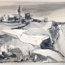 רות שלוס (1922-2013) צבעי מים על נייר, חתום ומתוארך 1956