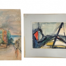 רפאל מוהר (1906-1962) זוג ציורי נוף , אקוורל על נייר, חתום