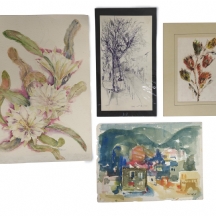 ארבעה ציורים שונים - טכניקות שונות, חלקם חתומים
