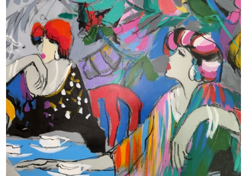 יצחק מימון  (Isaac Maimon) - 'נשים', ציור גדול, שמן על בד, חתום