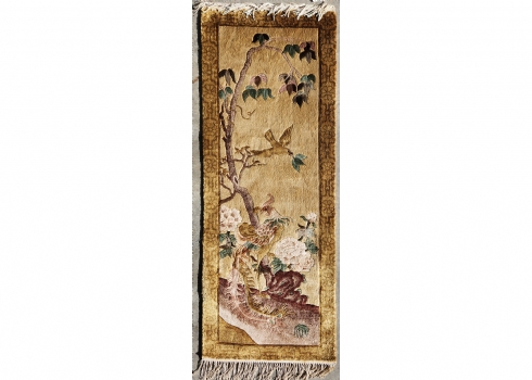 שטיח משי סיני וינטג' – פניקס ופריחת אדמוניות