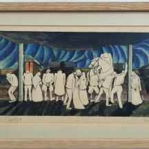 צבי (מלבנצ'יק) ליבני 'הבשורה' - רישום דיו ואקוורל על נייר