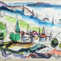 משה טוצ'מסקי (Moshe Tochemski) 'ראש פינה'  אקוורל על נייר, חתום