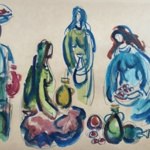 משה טוצ'מסקי (Moshe Tochemski) 'ארבע נשים בדואיות' - אקוורל על נייר חתום