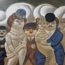 יורי קרסני (Yuri Krasny) 'דמויות על ספה תחת ענן' הדפס על לוח, חתום בעפרון