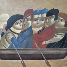 יורי קרסני (Yuri Krasny) 'דמויות בסירה', הדפס על לוח, חתום בצבע