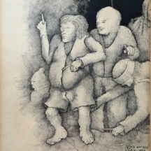 חיים כהן (Haim Cohen) רישום דיו על נייר, חתום ומתוארך 1976