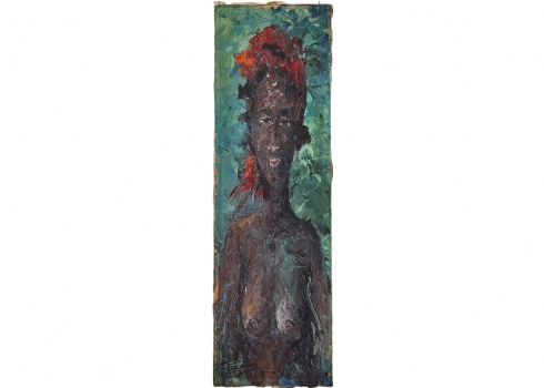 ברוך צפורי (בנדט פוגל) (1920-1987) - 'אישה שחורה בערום' - שמן על בד, חתום