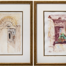 זוג ציורי אקוורל על נייר, חתומים רחל, מתוארך: 1993