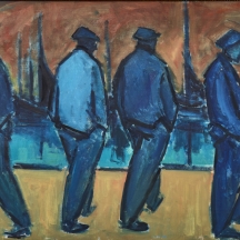 רהפלד פדרסן Rehfeldt Pedersen (דנמרק, 1918-1987) - 'חמישה גברים על המזח בכחול'