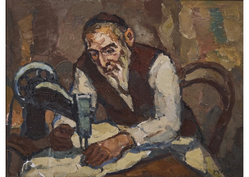 סמיון רוזנשטיין (2006 - 1926) - 'חייט יהודי' - שמן על בד, חתום