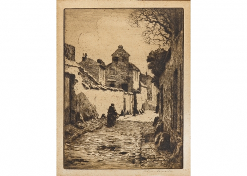 אדריאן למטר (צרפתי, Adrien Lemaitre, 1863-1944) - 'אישה זקנה בשביל' - תצריב עתיק