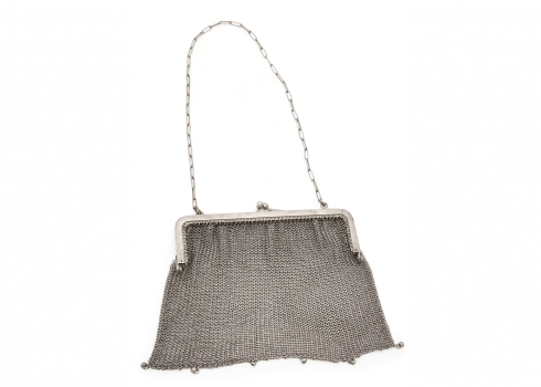 תיק ערב וינטג' אלגנטי עשוי רשת מתכת צפופה (Chain Mail Mesh) בגימור מצופה כסף