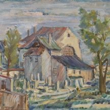 ג'וזף סטצ'ניק (1929-2013 Jozef Stachnik) 'בית ליד עצים' שמן על בד, חתום
