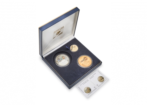 סט מדליות זהב, כסף וארד - 100 שנה לתל אביב–יפו, 2009. הזהב מתוך 100 יחידות בלבד