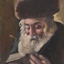 'יהודי לומד תורה' - ציור שמן על קרטון,חתום, אמן לא ידוע
