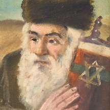 'יהודי וספר תורה' - שמן על לוח, חתום