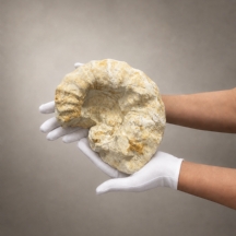 אומנייט מאובן (Ammonite) משובץ בגוש גבס טבעי