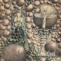 רישום עפרון ועט על נייר, חתום ומתוארך 1975