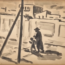 דוד הנדלר - זקן וילד, אקוורל על נייר, חתום