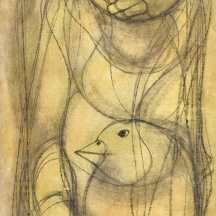 בן מאקאלה (Ben Macala,‏ 1938–1997 דרום אפריקאי)- אישה וציפור, גירי פחם על נייר