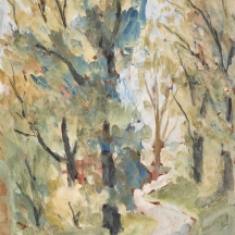 לדיסלב ולה (Ladislav Vele, ‏1906–1953, הונגרי), ׳שביל בין עצים׳, גואש על קרטון