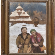 תאודור אקסנטוביץ׳ (Teodor Axentowicz, פולין, 1859–1938) זוג בשלג, פסטל על נייר