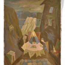 פטר הורוביץ (Peter Horowitz 1922–2005) – 'מסביב לשולחן' שמן על בד, חתום מאחור