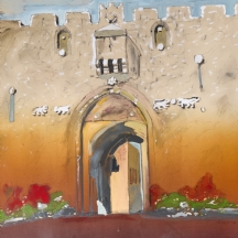 עודד פיינגרש (Oded Feingersh) 'שער האריות בירושלים' אקוורל ועפרון על נייר