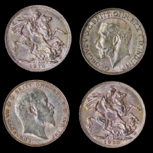 לוט של ארבעה מטבעות זהב אנגלים עתיקים (סוברין)