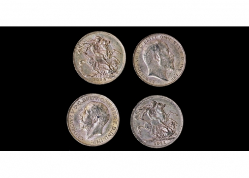 לוט של ארבעה מטבעות זהב אנגלים עתיקים (סוברין)