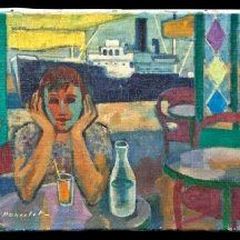 'גבר חושב בבית קפה', שמן על בד