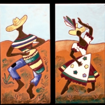 לוט של 2 אריחי קרמיקה דקורטיביים