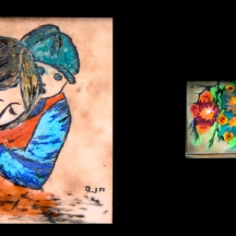 לוט של שתי תמונות אמייל על לוח נחושת (X2)