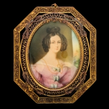 'נערה בשמלה ורודה - ציור מניאטורה אירופאי עתיק