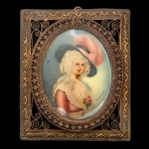 'נערה עם כובע שחור - ציור מניאטורה אירופאי עתיק