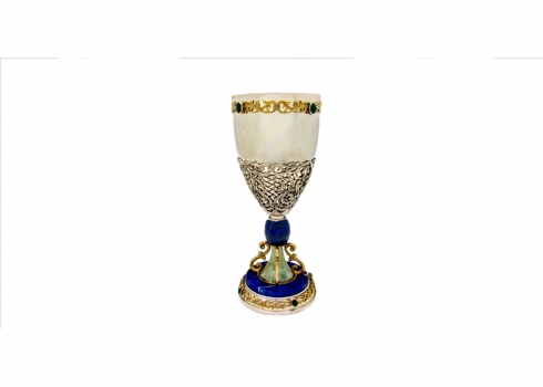 גביע דקורטיבי מרשים מכסף, זהב ואבני חן
